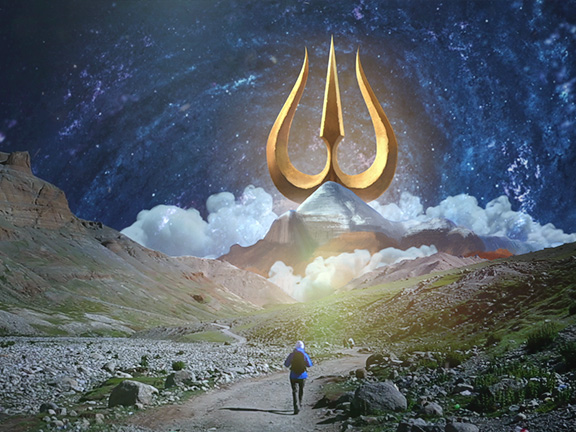 трезубец шивы на фоне кайлаша