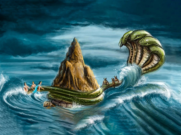 пахтание океана, змей васуки, боги и демоны