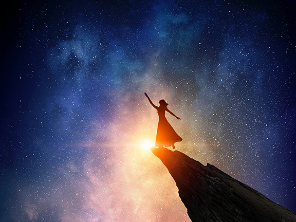 рисунок девушки на фоне звезд