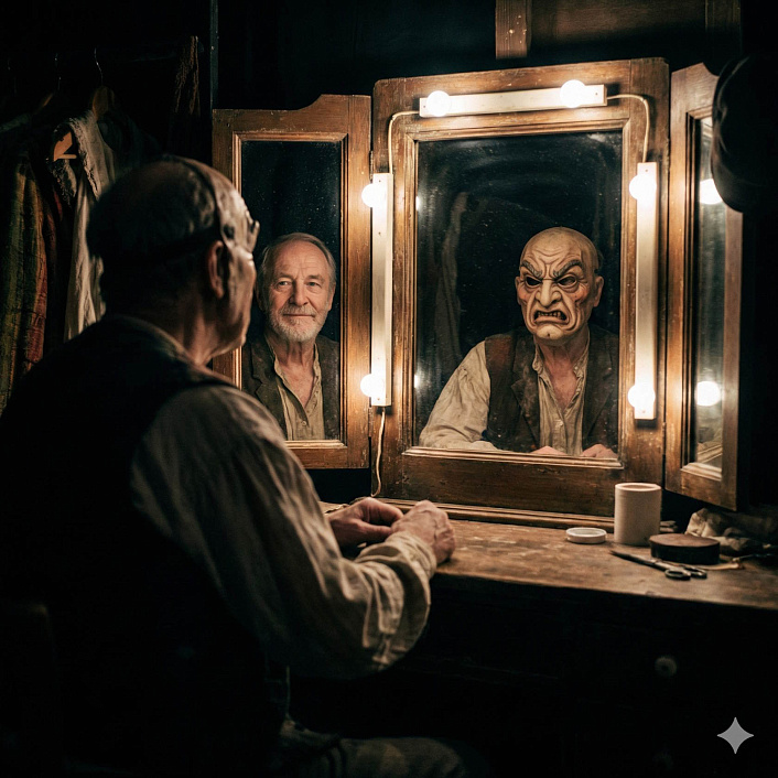 Актер смотрит на маску тирана пример разотождествления с эго