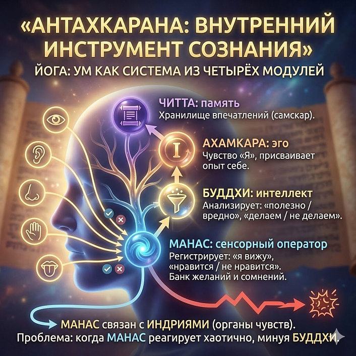 Схема антахкараны: четыре модуля ума в йоге
