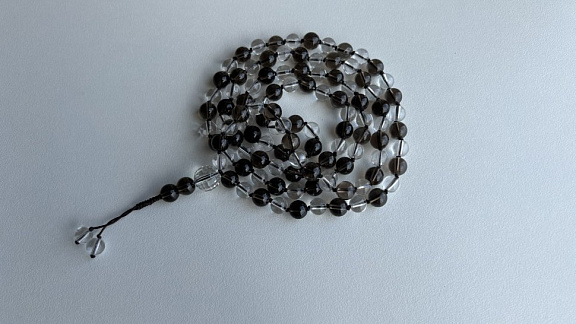 Чётки из раухтопаза и горного хрусталя «Срединность Нагарджуны»