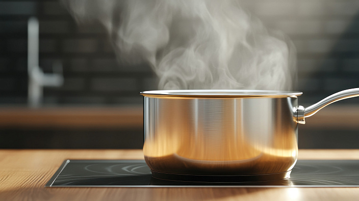 вода кипит в ковшике