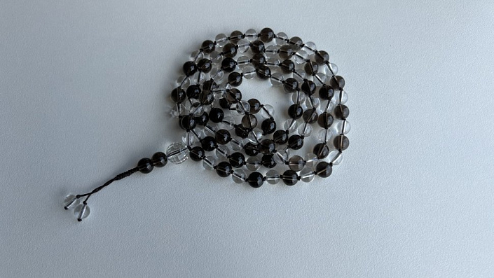 Чётки из раухтопаза и горного хрусталя «Срединность Нагарджуны»