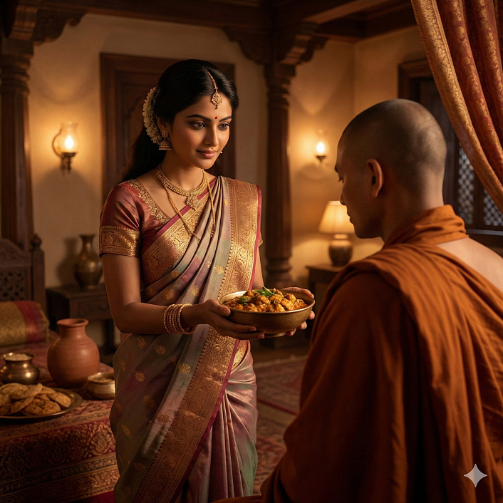Искушение монаха женщиной и вкусной едой