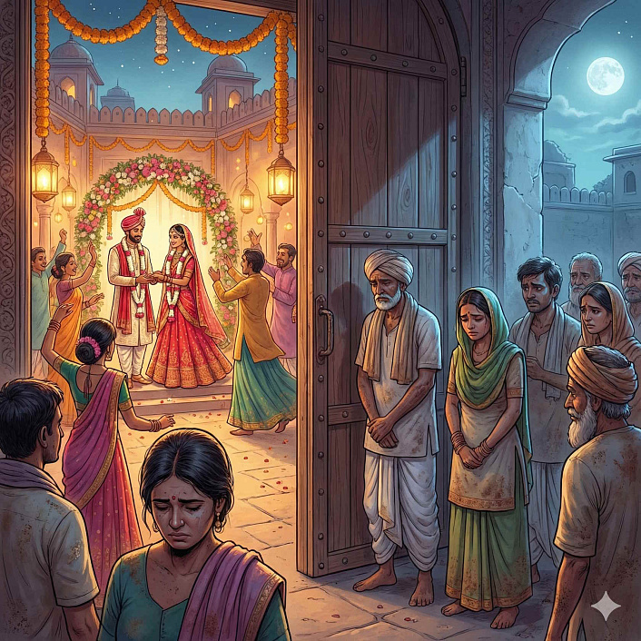 Цифровой арт праздничной свадьбы без участия опоздавших женихов отражает потерю из-за суеверий