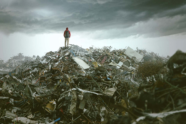 Мужчина на свалке мусора