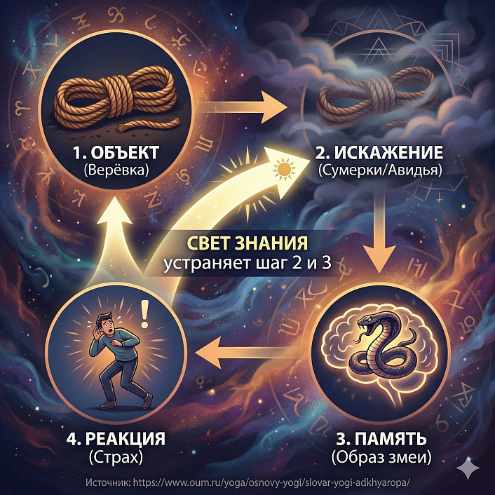 Классический пример веданты: веревка, змея и свет знания