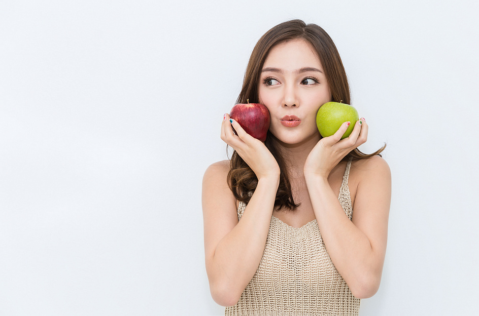 яблоко, девушка, красное яблоко