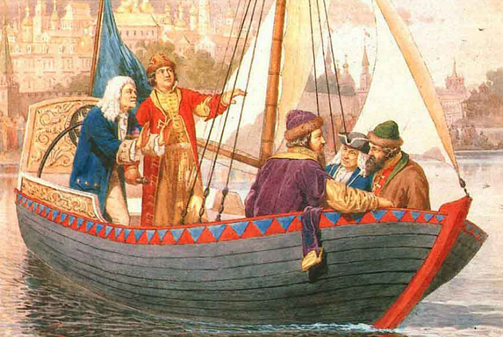 петр первый на лодке фото