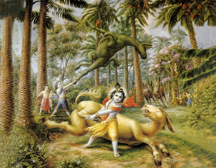 убийство дхенукасура кришной и баларамой