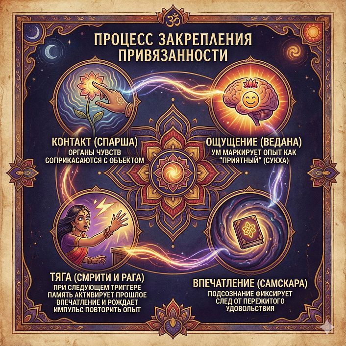Схема формирования привязанности и самскар в йоге