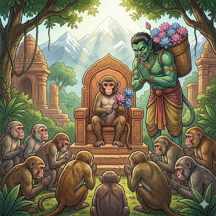 Схема арт торжественное избрание новой обезьяны вожаком стаи, ракшас служит