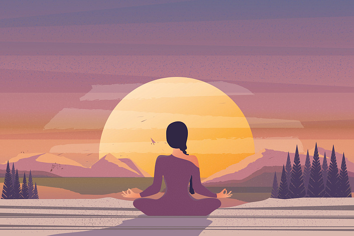 девушка медитирует на рассвете картинка фото