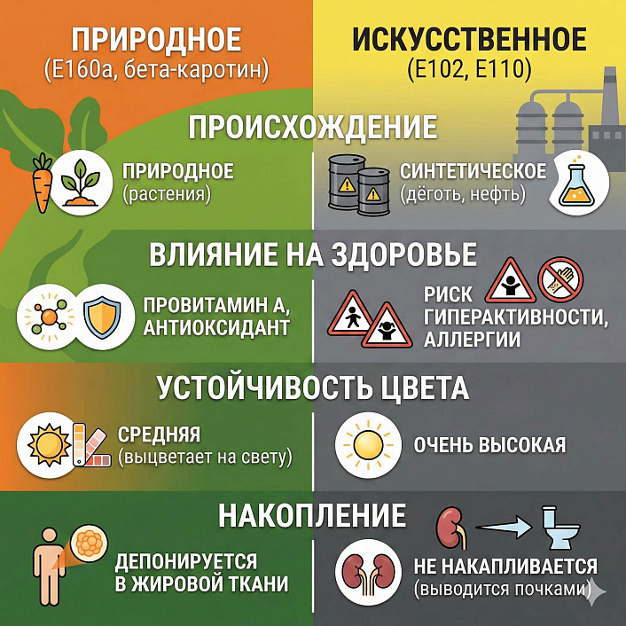 Инфографика сравнение Е160а с искусственными аналогами