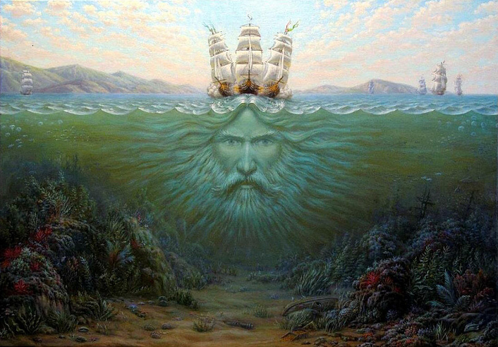 Лицо Посейдона в водах океана