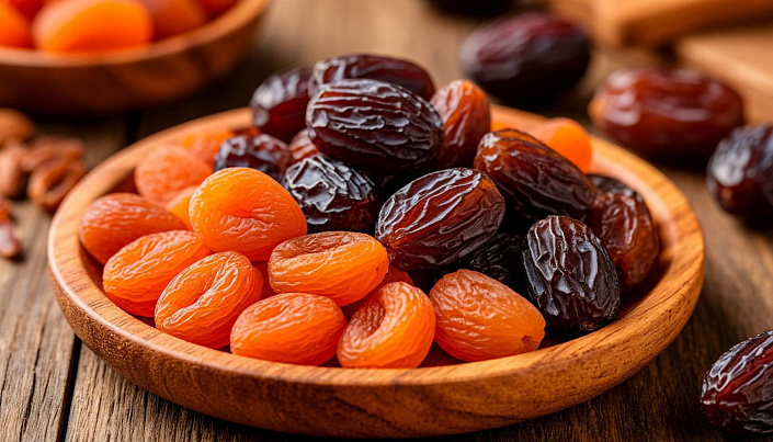 Сухофрукты в деревянной тарелке