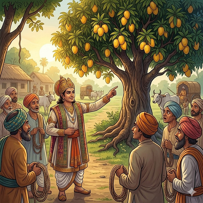 Арт мудреца, объясняющего изумленным крестьянам логические признаки ядовитого дерева возле их деревни.