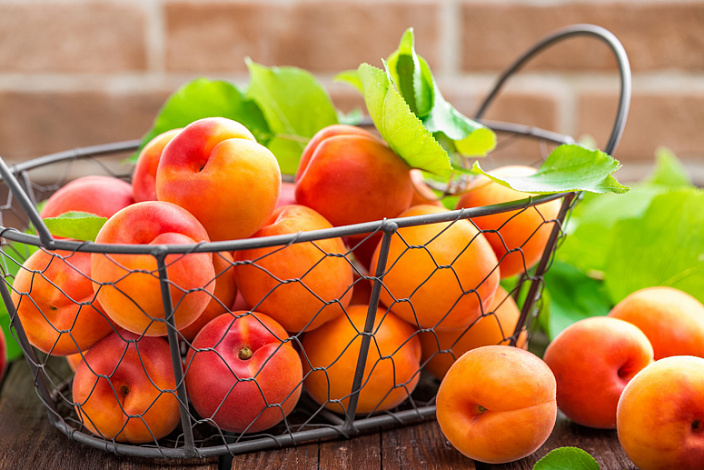 fresh-apricots-with-leaves-in-basket-on-wooden-PLYP7ZJ.jpg